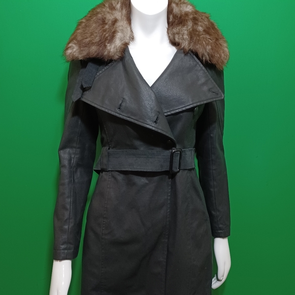 Rag & Bone Leather Combo Trench Coat/ Jacket with removable collar Size 2 - Picture 5 of 8